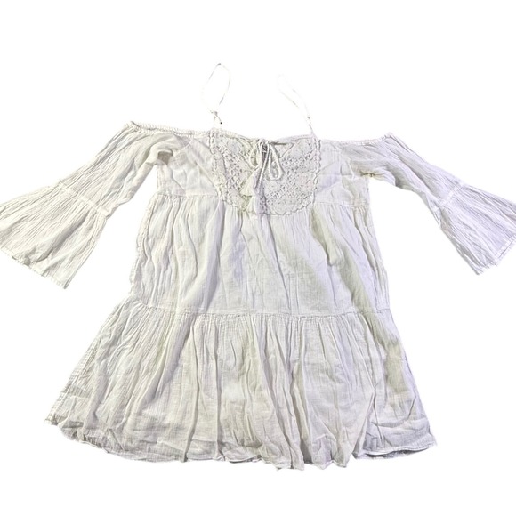 American Eagle Outfitters Tops - American Eagle Off Shoulder Bell Sleeve Dress White Crochet Bohemian
